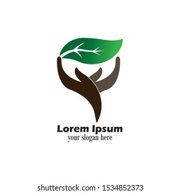 hand with leaves icon , vector logo template
