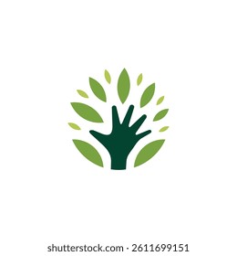 hand leaves logo, icon, symbol, circle minimalist