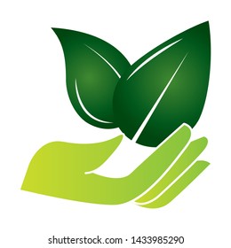 hand leaves natural eco friendly environment vector illustration