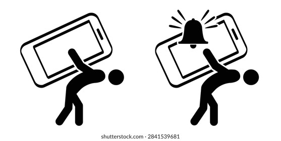 A hand or leg chained to a smartphone, which is a conceptual illustration of phone or internet addiction, nomophobia. mobile phone phobia, device or internet addiction concept. chain, social media app