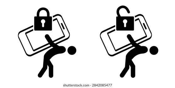 A hand or leg chained to a smartphone, which is a conceptual illustration of phone or internet addiction, nomophobia. mobile phone phobia, device or internet addiction concept. chain, social media app