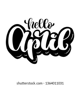 Hand letering Hello April logo with abstract decor. Spring quote. Gretting card