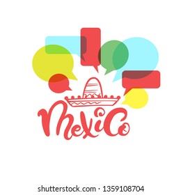 Hand letering quoter Mexico with bubbles for tusism signs. Stady language
