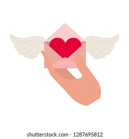 hand with letter envelope isolated icon