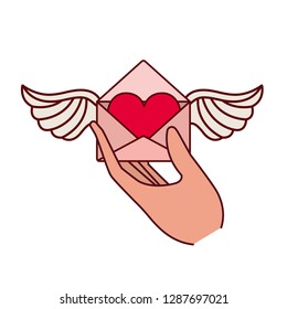 hand with letter envelope isolated icon