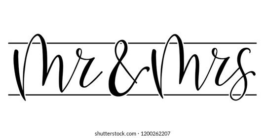 Hand letter script wedding sign catch word art design vector for in mr and mrs