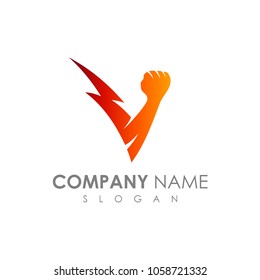 Hand Letter V With Thunder, Logo Template Ready For Use