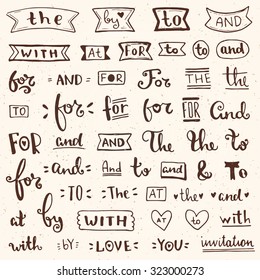 Hand lettered ampersands and catchwords for logo and label designs. Vintage Style elements. Vector illustration.