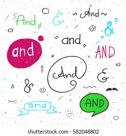 Hand lettered ampersands with doodle design elements. Color. With texture