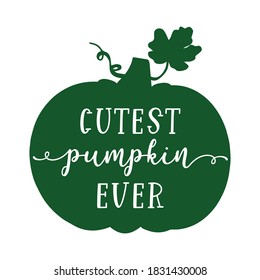 Hand lettered CUTEST PUMPKIN EVER quote with gourd. Lettering for poster, label, sticker, flyer, header, card