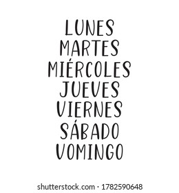 Días de la semana con cartas de mano en español. Letras para calendario, organizador, planificador
