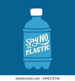 Hand lettered environment friendly eco-lifestyle quote against plastic pollution. Say NO to plastic. Vector illustration