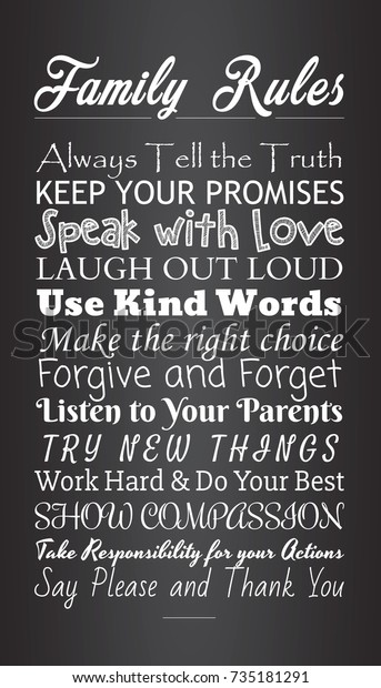 Hand Lettered Family Rules Interior Wall 库存矢量图 免版税