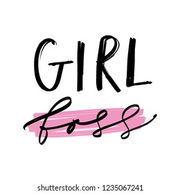 Hand lettered girl boss print. Unique stylish gift design for posters, cards, mugs, clothes and other. Vector Illustration, isolated on white background.
