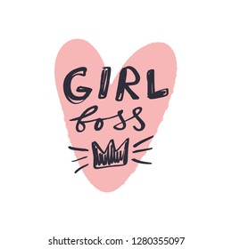 Hand lettered girl boss print. Unique stylish gift design for posters, cards, mugs, clothes and other. Illustration, clipart. Isolated and editable