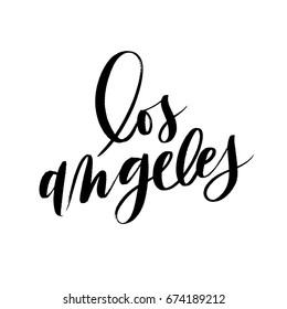 Hand lettered isolated text, city of Los Angeles or LA, California.  Hand written Vector brush calligraphy phrase or sign.