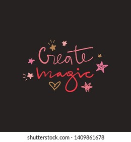 Hand lettered magical nursery label, lettering. Stylish print for posters, cards, mugs, clothes and other. Vector Illustration, clipart