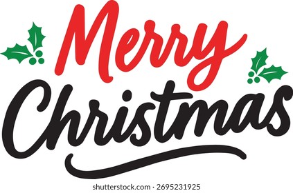 Hand Lettered Merry Christmas Typography Design with Festive Elements