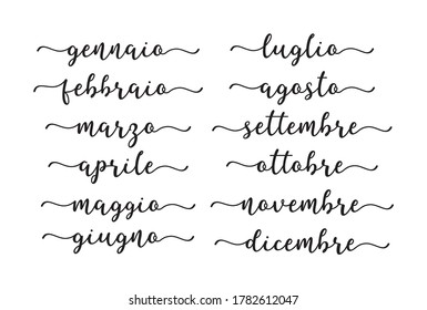 Hand Lettered Months of the Year in Italian. Lettering for Calendar, Organizer, Planner