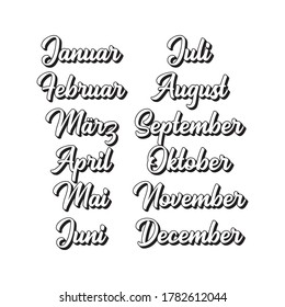 Hand Lettered Months of the Year Set in German. Lettering for Calendar, Organizer