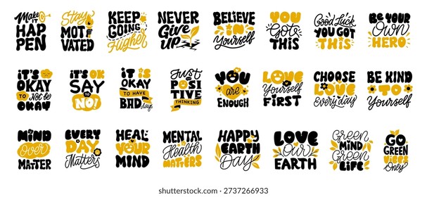 Hand Lettered Motivational Quotes Bundle with Positive Affirmations, Self Love Phrases and Eco Friendly Slogans