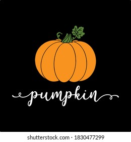 Hand lettered PUMPKIN word with gourd. Lettering for poster, label, sticker, flyer, header, card