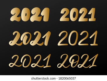 Handschrift 2021. Frohes neues Jahr. Gold-Nummern. Vektorgrafik