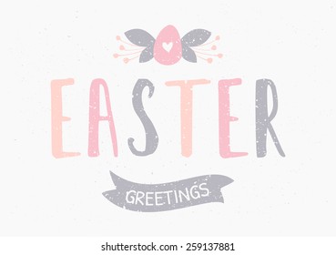 Hand lettered style Easter greeting card template.