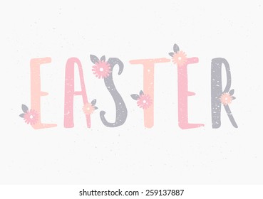 Hand lettered style Easter greeting card template.