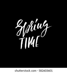 Hand lettered style spring design on a white background. Spring Time hand drawn calligraphy letters. Vector illustration.
