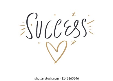 Hand lettered success concept, handwriting, lettering word. Unique stylish print for posters, cards, mugs, clothes and other. Vector Illustration, clipart. Isolated on white background.