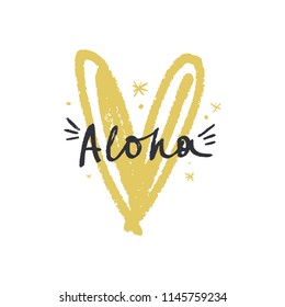 Hand lettered summer aloha label, print. Unique stylish gift design for posters, cards, mugs, clothes and other. Vector Illustration, clipart. Isolated on white background.