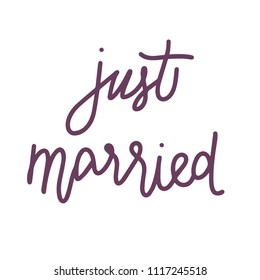 Hand lettered text "Just married". Calligraphic vector handwritten typography.