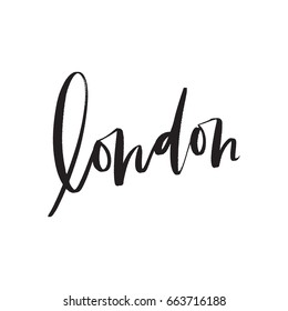 hand lettered text phrase. city of London. hand drawn typography black ink word