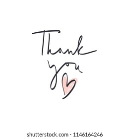 Hand lettered "Thank you" text, type label, print. Unique stylish calligraphy design for posters, cards, mugs, clothes and other. Vector Illustration, clipart. Isolated on white background.