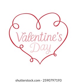 Hand Lettered Valentine's Day Text Banner on white background. Greeting Card Template.