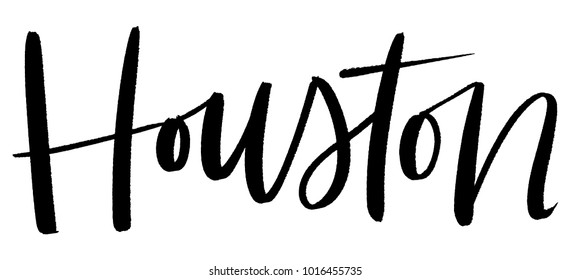 Hand lettered vector monochromatic brushstroke Houston, Texas calligraphy city name.  Hand written U.S. travel or destination city isolated on a white background.