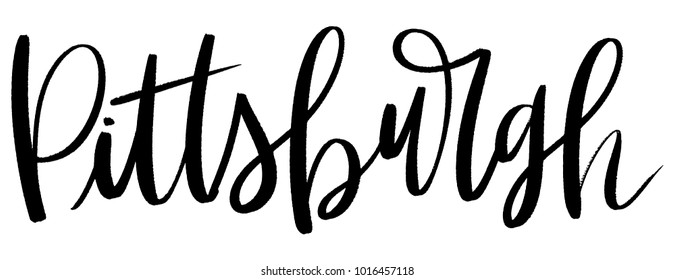 Hand lettered vector monochromatic brushstroke Pittsburgh, Pennsylvania calligraphy city name.  Hand written U.S. travel or destination city isolated on a white background.