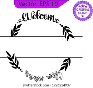 Hand lettered welcome wreath. Welcome sign. WELCOME brush calligraphy banner. Transparent backgorund