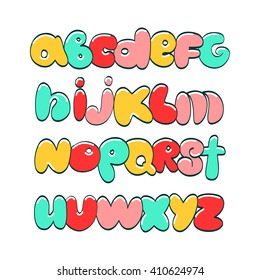 Hand lettering ABC. Funny varicolored alphabet.Urban style.Street basis font.