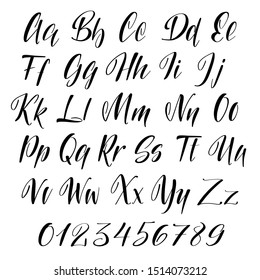 Hand lettering alphabet, script calligraphy. Vector type illustration.