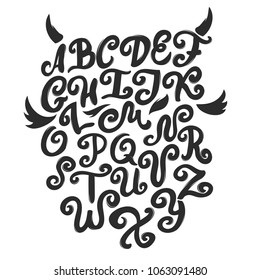 Hand lettering alphabet set vector illustration. Drawn brush letters collection. 