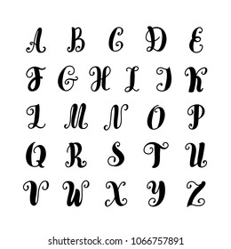 Hand lettering alphabet set vector illustration. Drawn brush letters collection. 