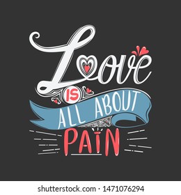 Hand Lettering Art Motivational or Inspirational Quote, Love Is All About Pain.
