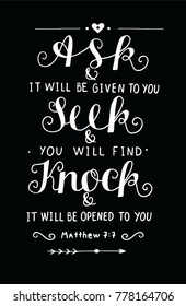 Hand lettering Ask. Seek. Knock. Biblical background. Christian poster. Modern calligraphy Graphics Scripture Matthew