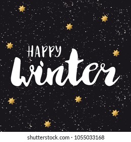 Hand lettering . Background with phrase Happy Winter. Decorating of invitations,greeting,cards , t shirts. Vector illustration