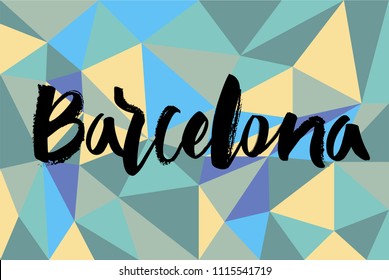 Hand lettering "Barcelona" with colorful background Gaudi, park Guell mosaic patern