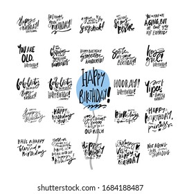 Hand lettering. Birthday card set illustration for your design.