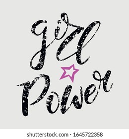 Hand Lettering, black font and pink star. Handwritten feminist slogan, quote, phrase. Illustration for printing on t-shirts, mugs, Souvenirs