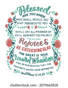 Hand lettering Blessed are you when men . Modern background. Poster. T-shirt print. Motivational quote. Modern calligraphy. Christian poster